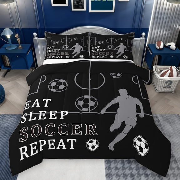 Castle Fairy Female Men Eat Sleep Soccer Bedding Comforter Set 2pcs,Sport Gaming Twin Comforter Sets Microfiber,Ball Game Breathable Bedding Set,Super Cozy Room Decor,Reversible