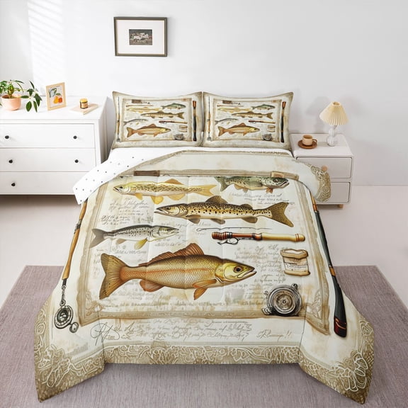 Castle Fairy Female Men Fishing And Hunting Twin Comforter Sets,Big Bass Fish Bedding Set