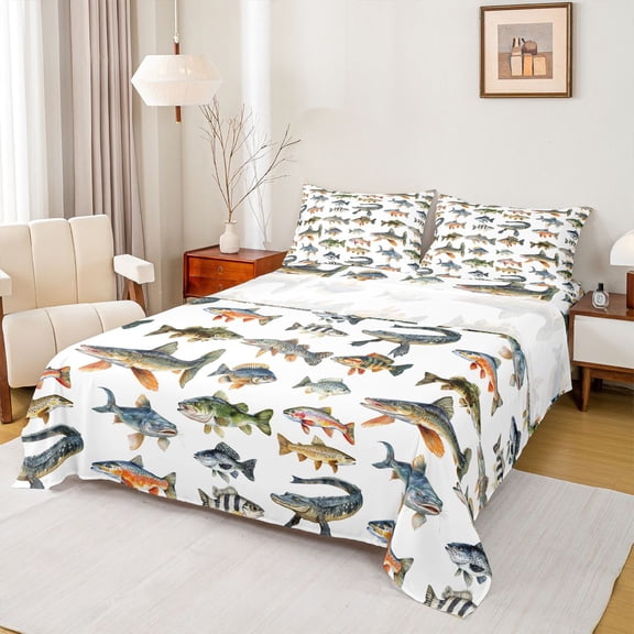 Castle Fairy Female Men Fishing And Hunting Twin Sheet Sets,Fish Animal Bedding