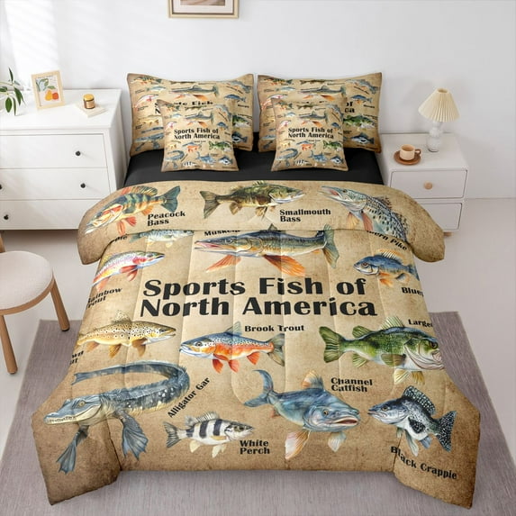 Castle Fairy Female Men Fishing Hunting Bedding Comforter Set,Fish Animal Full Bedding Set