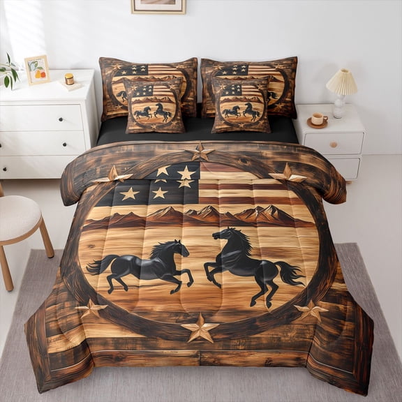 Castle Fairy Female Men Galloping Horse Bedding Comforter Set,USA Flag Full Bedding Set