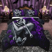 Castle Fairy Female Men Gothic Skeleton Bedding Comforter Set 2pcs,Purple Floral Rose Twin Comforter Sets Microfiber,Happy Valentine's Day Breathable Bedding Set,Ultra Soft Home Decor,Reversible