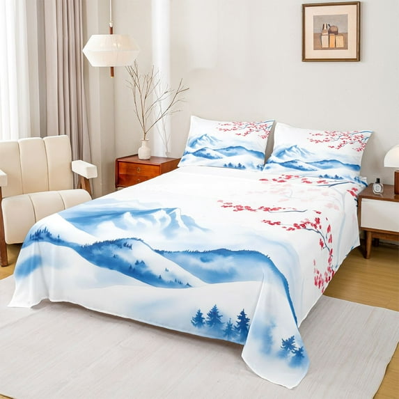Castle Fairy Female Men Japanese Style Full Size Sheets,Cherry Blossom Bed Sheets