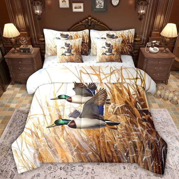 Castle Fairy Female Men Mallard Duck Bedding Comforter Set,Autumn Animal Full Bedding Set