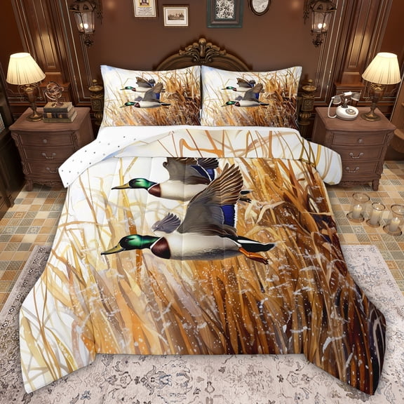 Castle Fairy Female Men Mallard Duck Twin Comforter Sets,Autumn Animal Bedding Set