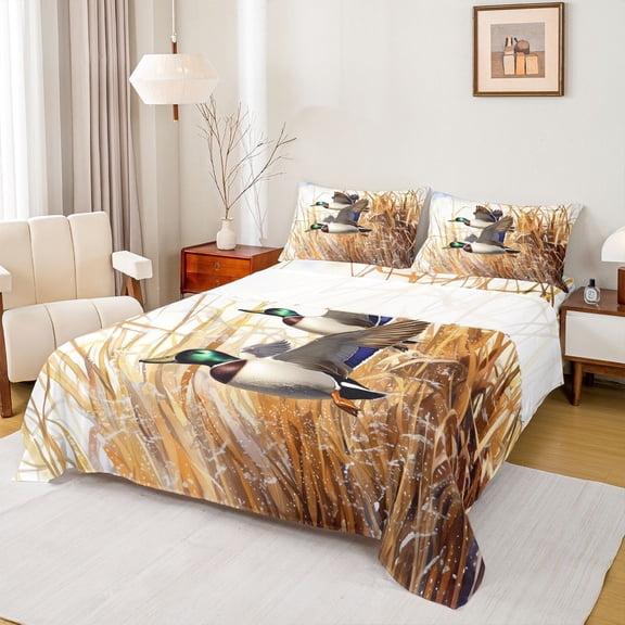 Castle Fairy Female Men Mallard Duck Twin Sheet Sets,Autumn Animal Bedding