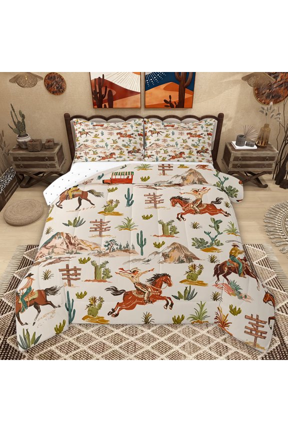 Female Men Western Cowboys Twin Comforter Sets,Vintage Cactus Bedding Set