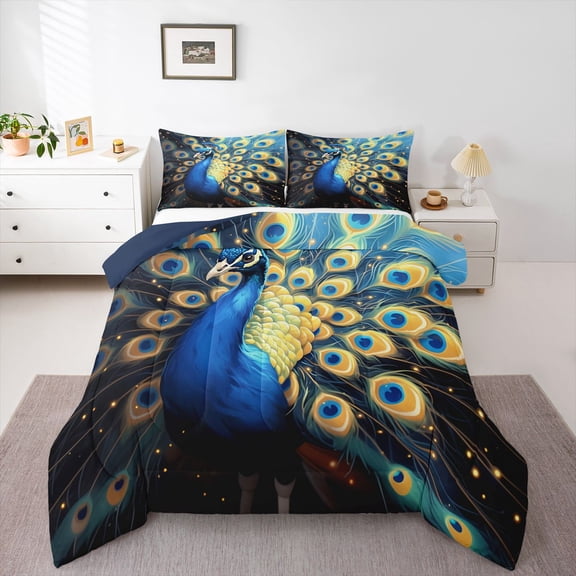Castle Fairy Female Men Women Animal Peacock 3 Pieces Queen Comforter Set,Exotic Style Ultra Soft Bedding Sets,Jungle Woodland Wildlife Bedding Comforter Set Breathable,Breathable Home Decor