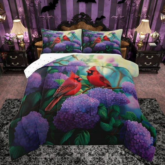 Castle Fairy 2-Piece Twin Size Comforter Set, Sparrow and Floral Christmas Print