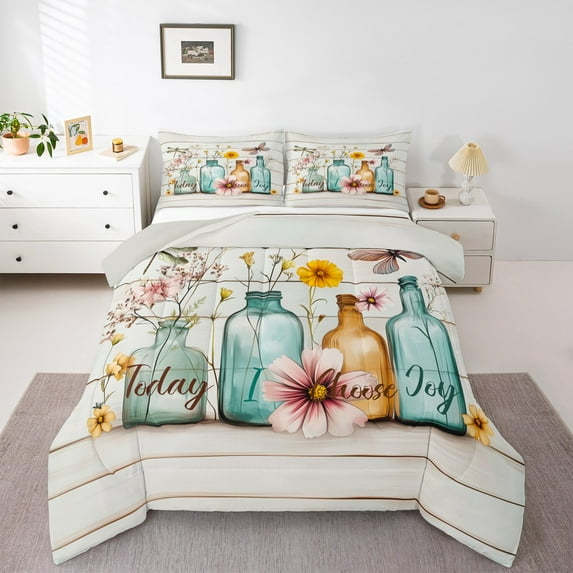 Castle Fairy Female Men Women Chic Floral Flowers Bedding Comforter Set 2pcs,Vintage Cabin Cottage Twin Comforter Sets Microfiber,Retro Vintage Aesthetic Breathable Bedding Set,Ultra Soft Home Decor