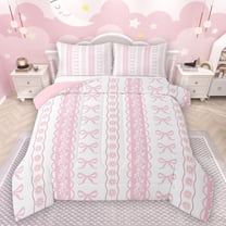 Castle Fairy Female Men Women Dreamy Bowtie Bedding Comforter Set 2pcs,Chic Floral Blossoms Twin Comforter Sets Microfiber,Geometric Stripes Breathable Bedding Set,Super Cozy Room Decor,Reversible