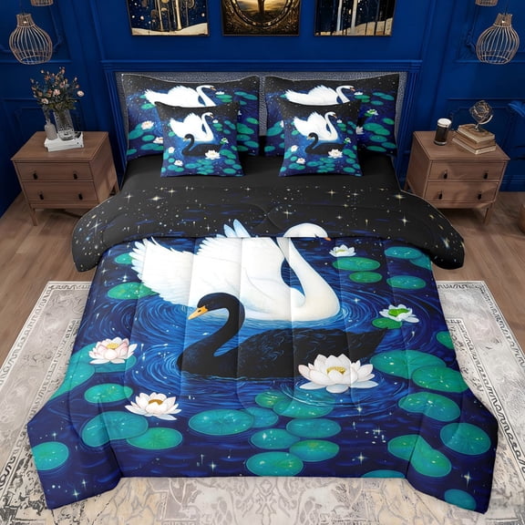 Castle Fairy Female Men Women Flowers Animal Swan Couple Lover Bedding Comforter Set 7-Piece,Nature Floral Lotus King Bedding Sets,Happy Valentine's Day Ultra Soft Bed Sheets,Ultra Soft Home Decor