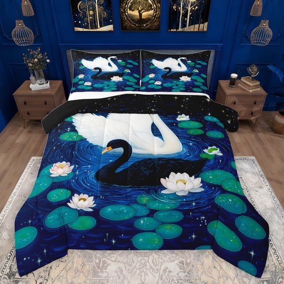 Castle Fairy 3-Piece Full Flowers Animal Swan Couple Lover Comforter Set