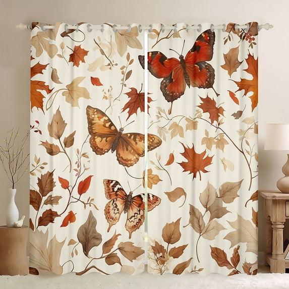 Castle Fairy Female Men Women Flying Butterflies Black Out Curtains,Autumn Fall Tree Leaves Curtains Pack of 2 (42x63 Each),Retro Vintage Aesthetic Bedroom Curtains,Luxury Bedroom Decor