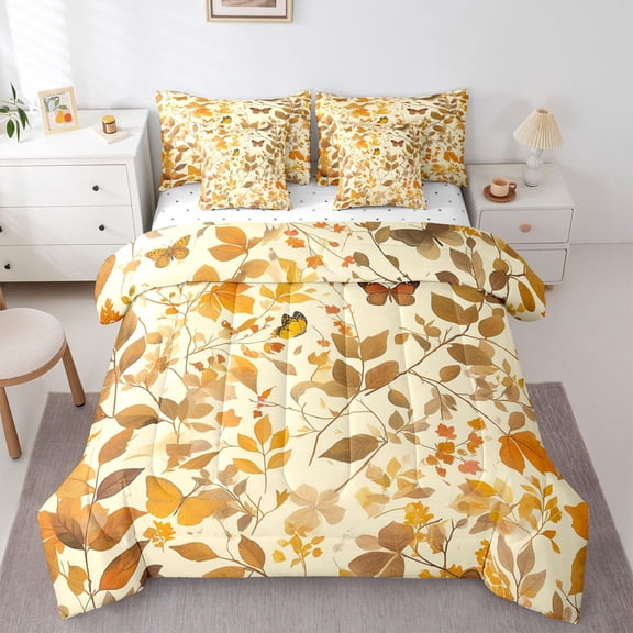 Castle Fairy Female Men Women Flying Butterflies Twin Bedding Sets 7-Piece,Retro Vintage Aesthetic Bedding Comforter Set Microfiber,Happy Autumn Fall Breathable Sheet Sets,Luxury Bedroom Decor