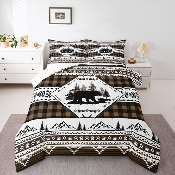 Castle Fairy Female Men Women Jungle Wildlife Bear 3 Pieces Queen Comforter Set,Abstract Tribal Aztec Ultra Soft Bedding Sets,Geometric Plaid Grid Bedding Comforter Set Breathable