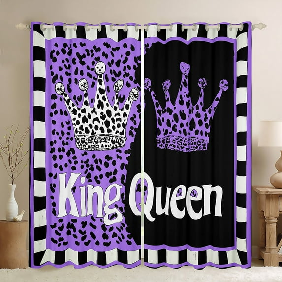 Castle Fairy Female Men Women King And Queen Crown Blackout Curtains Set of 2 (52x84 Each),Romantic Valentine's Day Window Curtains,Black Purple Curtains and Drapes,Lightweight Room Decor