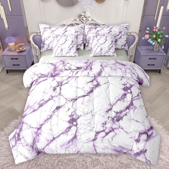 Castle Fairy Female Men Women Marbling Watercolor Bedding Comforter Set 7-Piece,Abstract Marble Stone Pattern King Bedding Sets,Gradient Ombre Ultra Soft Bed Sheets,Luxury Bedroom Decor,Reversible