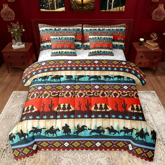 Castle Fairy Female Men Women Western Cowboy Twin Bedding Sets 7-Piece,Tribal Aztec Bedding Comforter Set Microfiber,Lodge Cabin Breathable Sheet Sets,Luxury Bedroom Decor,Reversible