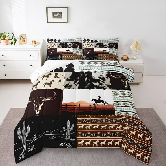 Castle Fairy Female Men Women Western Cowgirl Full Size Comforter Sets 3-Piece,Hippie Tribal Aztec Bedding Comforter Set,Animal Horse Lightweight Bedding Sets,Luxury Bedroom Decor,Reversible