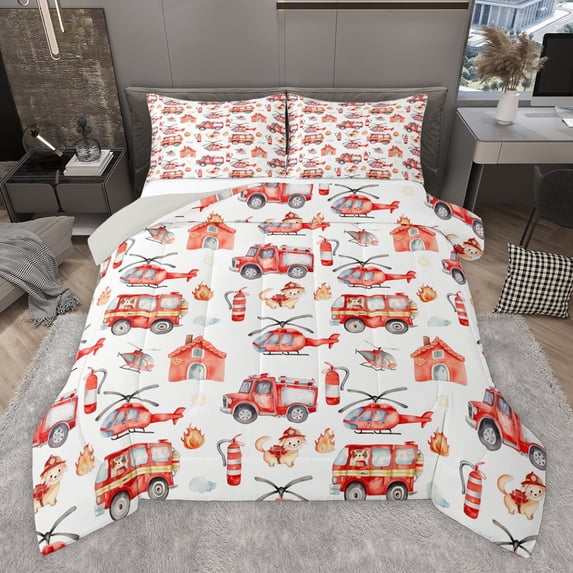 Castle Fairy Fire Truck Full Size Comforter Sets,Cartoon Plane Bedding Sets