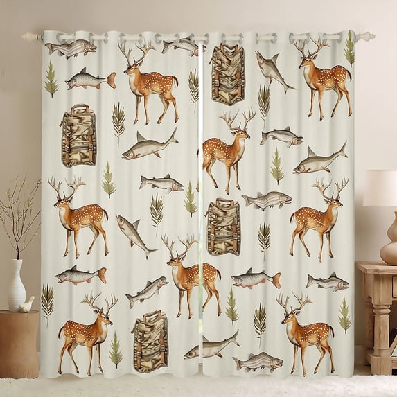 Castle Fairy Fish Deer Blackout Curtains Set of 2 (52x84 Each),Fishing Window Curtains