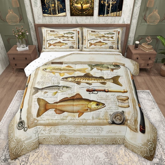 Castle Fairy Fishing And Hunting Full Size Comforter Sets,Big Bass Fish Bedding Sets