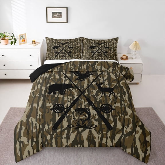 Castle Fairy Fishing And Hunting Twin Comforter Sets,Abstract Camouflage Bedding Set