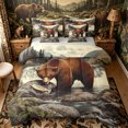 thumbnail image 1 of Castle Fairy Fishing Brown Bear 7-Piece Twin Bedding,Waterfall Pine Mountain Salmon Bedding Comforter Set,Brown Teal White,Grey Reversible, 1 of 7