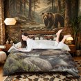 thumbnail image 1 of Castle Fairy Fishing Brown Bear Duvet Cover Queen,Waterfall Pine Mountain Salmon Queen Bedding,Brown Teal White,Grey Reversible,3-Piece,No Comforter,1 Duvet Cover and 2 Pillowcases, 1 of 5