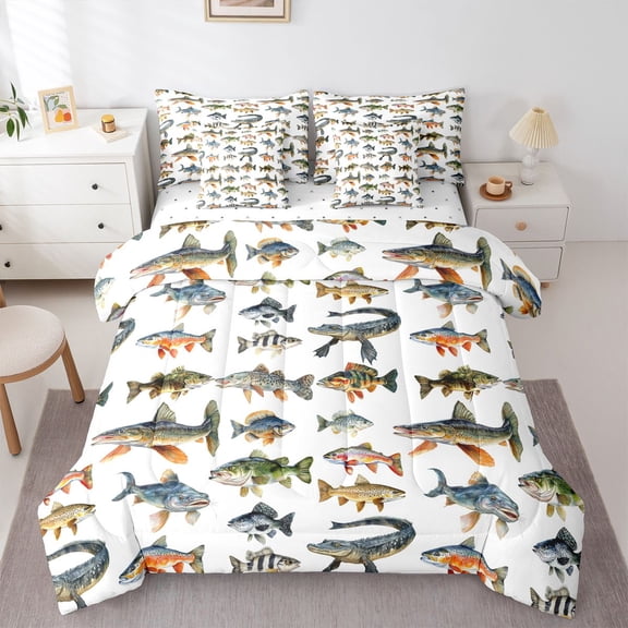 Castle Fairy Fishing Hunting Bedding Comforter Set,Fish Animal King Bedding Sets