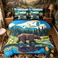 thumbnail image 1 of Castle Fairy Flat Art Brown Bear 7-Piece Twin Bedding for Teens,Snowy Mountain Pine Forest Bedding Comforter Set,Blue Green Brown,Black Reversible, 1 of 7