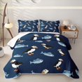 thumbnail image 1 of Castle Fairy Flat Puffin Fish Tile Twin Quilt Set,Seabird Small Fish Navy Seamless Pattern Twin Coverlet Set,Navy White, 1 of 7