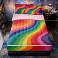 thumbnail image 1 of Castle Fairy Flat Rainbow Wave Zipper Full Size Comforter Sets with Fitted Sheet and 2 Pillowcases,Smooth Curved Striped Seamless Zipper Bedding Set,Bright Pastel,Pink Reversible,4pcs, 1 of 6