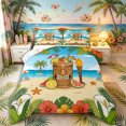 thumbnail image 1 of Castle Fairy Flat Tiki Cocktail Art Full Size Comforter Sets 3-Piece,Palm Hibiscus Coastal Frame Print Bedding Comforter Set,Tan Teal,Reversible,1 Comforter and 2 Pillowcases, 1 of 6