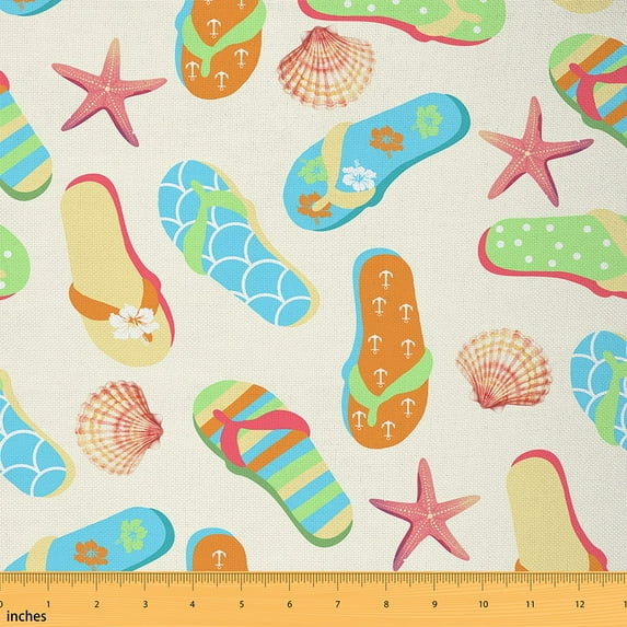Castle Fairy Flip Flops Fabric by the Yard 1 Yard,Seashell Starfish Home Decor Fabric by the Yard,Hawaiian Beach Room Decor Fabric by the Yard,Super Cozy Room Decor