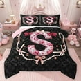thumbnail image 1 of Castle Fairy Floral Bow Personalized Initial S Bedding Comforter Set 2pcs for Boys Girls,Princess Pearl Bow Knot Twin Comforter Sets Microfiber,Bohemian Chic Floral Damask Breathable Bedding Set, 1 of 8