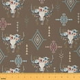 thumbnail image 1 of Castle Fairy Floral Bull Skull Fabric by the Yard 10 Yard,Tribal Aztec Room Decor Fabric by the Yard,Teal Brown Sewing Fabric,Ultra Soft Western Home Decor, 1 of 6