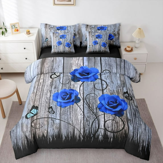 Castle Fairy Floral Butterflies Rose Bedding Comforter Set,Romantic Queen Bedding Sets