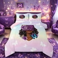 thumbnail image 1 of Castle Fairy Floral Butterfly Black Woman Queen Comforter Set 3 Pieces,Butterfly Gradient Polka Dots Comforter Sets Queen,Purple Blue,Pink Reversible,1 Comforter and 2 Pillowcases, 1 of 6