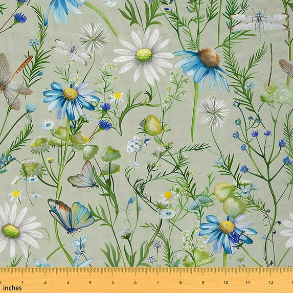 Castle Fairy Floral Butterfly Fabric by the Yard 1 Yard,Flower Daisy Home Decor Fabric by the Yard,Spring Garden Room Decor Fabric by the Yard,Super Cozy Animal Room Decor