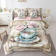 thumbnail image 1 of Castle Fairy Floral Coffee 7 Pieces Bedding Comforter Set for Teens,Rustic Vintage Full Bedding Set Lightweight,Pink Flower Fitted Sheet Flat Sheet,Ultra Soft Home Decor, 1 of 8