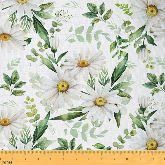 Castle Fairy Floral Daisy Fabric by the Yard 2 Yards,Spring Graden Room Decor Fabric by the Yard,Green White Sewing Fabric,Super Cozy Room Decor