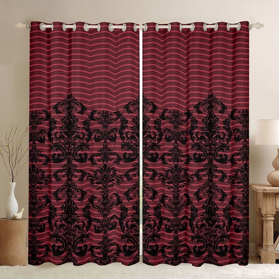 Castle Fairy Floral Damask Blackout Curtains Set of 2 (52x84 Each),Stripes Window Curtains