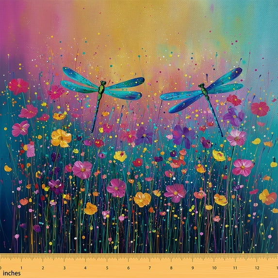 Castle Fairy Floral Dragonfly Fabric by the Yard 1 Yard,Chic Flower Home Decor Fabric by the Yard,Mother'S Day Gifts Room Decor Fabric by the Yard,Luxury Teens Bedroom Decor