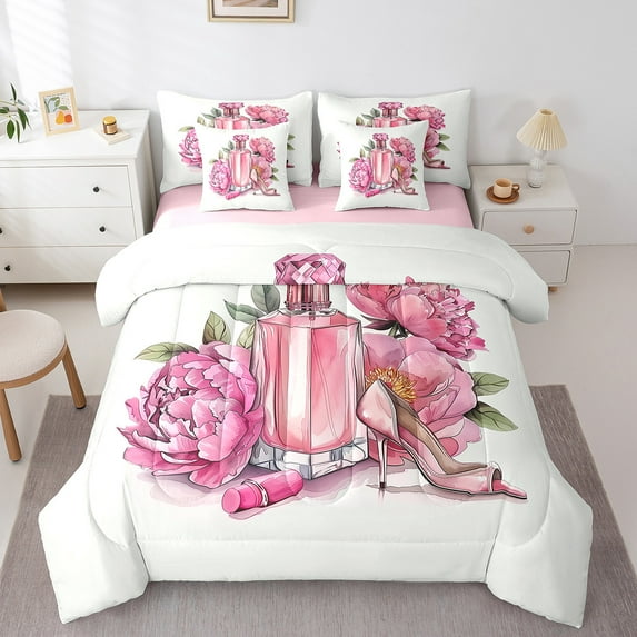 Castle Fairy Floral High Heels Bedding Comforter Set,Valentine's Day Full Bedding Set