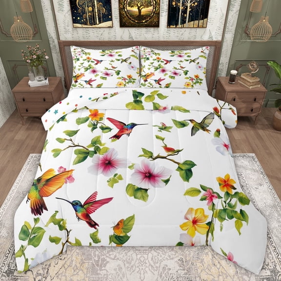Castle Fairy Floral Hummingbird Full Size Comforter Sets,Spring Garden Bedding Sets