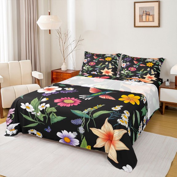 Castle Fairy Floral Hummingbird Girl Twin Sheet Sets,Spring Garden Flower Bedding