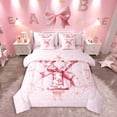 thumbnail image 1 of Castle Fairy Floral Initial 7-Piece Full Dreamy Princess Bow Flower Breathable Girls’ Bedding Set, 1 of 8