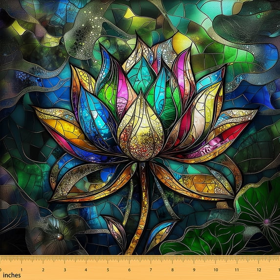 Castle Fairy Floral Lotus Fabric by the Yard 5 Yards,Abstract Vintage Fabric for Sewing,Exotic Style Home Decor Fabric by the Yard,Microfiber Bedroom Decor